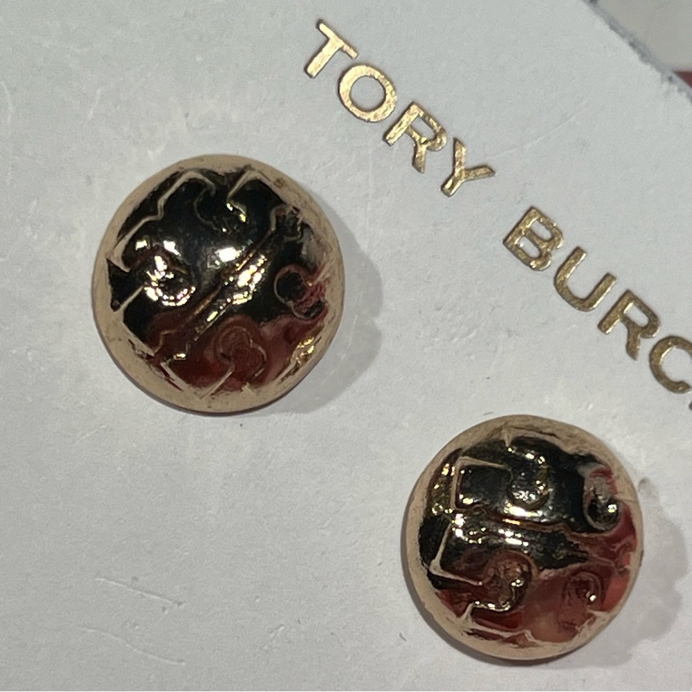 Tory Burch stud logo gold earrings NEW